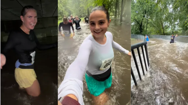 Runners Wade Through Deep Water After Half Marathon Goes Ahead